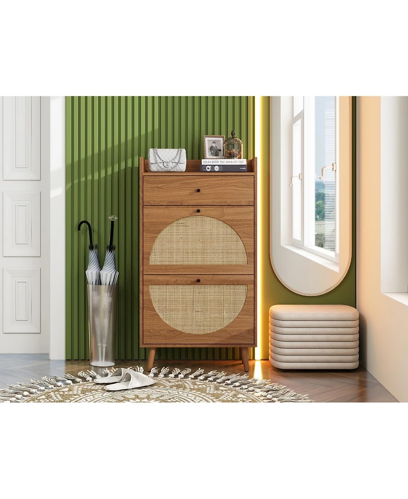 Streamdale Rattan, Allen 2 door 1 drawer cabinet, shoe rack, double layer, suitable for entrance