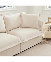 Modern Upholstered 3-Seater Sofa Couch, Armless, Chenille Fabric, Cream
