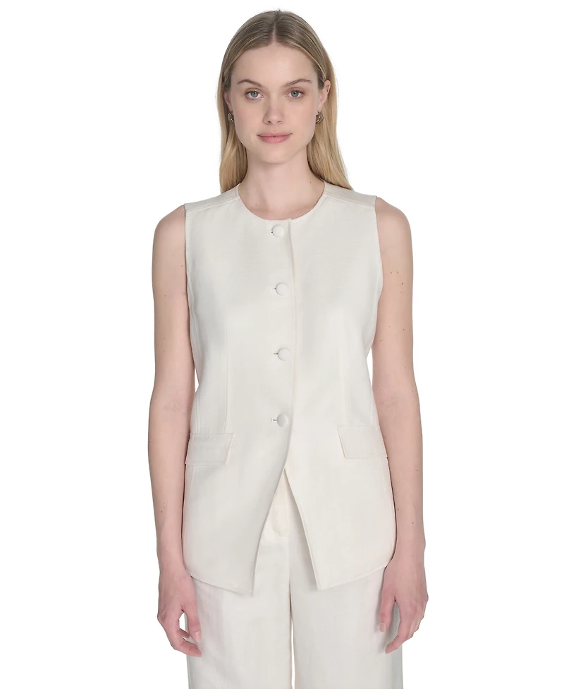 Calvin Klein Women's Linen-Blend Collarless Vest