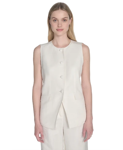 Calvin Klein Women's Linen-Blend Collarless Vest