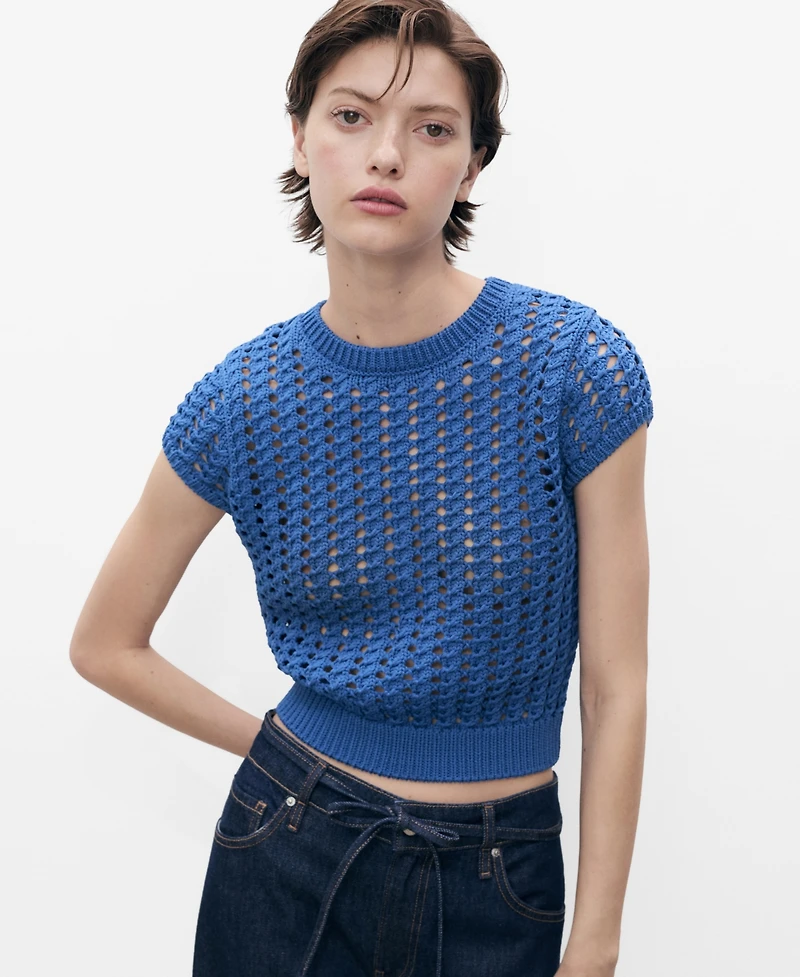 Mango Women's Short-Sleeved Crochet Sweater