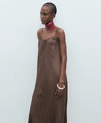 Mango Women's Bow Detail Textured Midi Dress