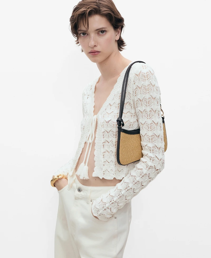 Mango Women's Crochet Bow Closure Cardigan