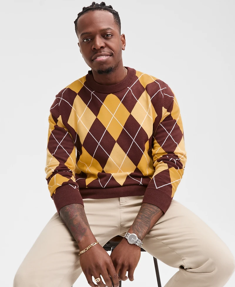 Club Room Men's Argyle Crewneck Sweater, Exclusively at Macy's