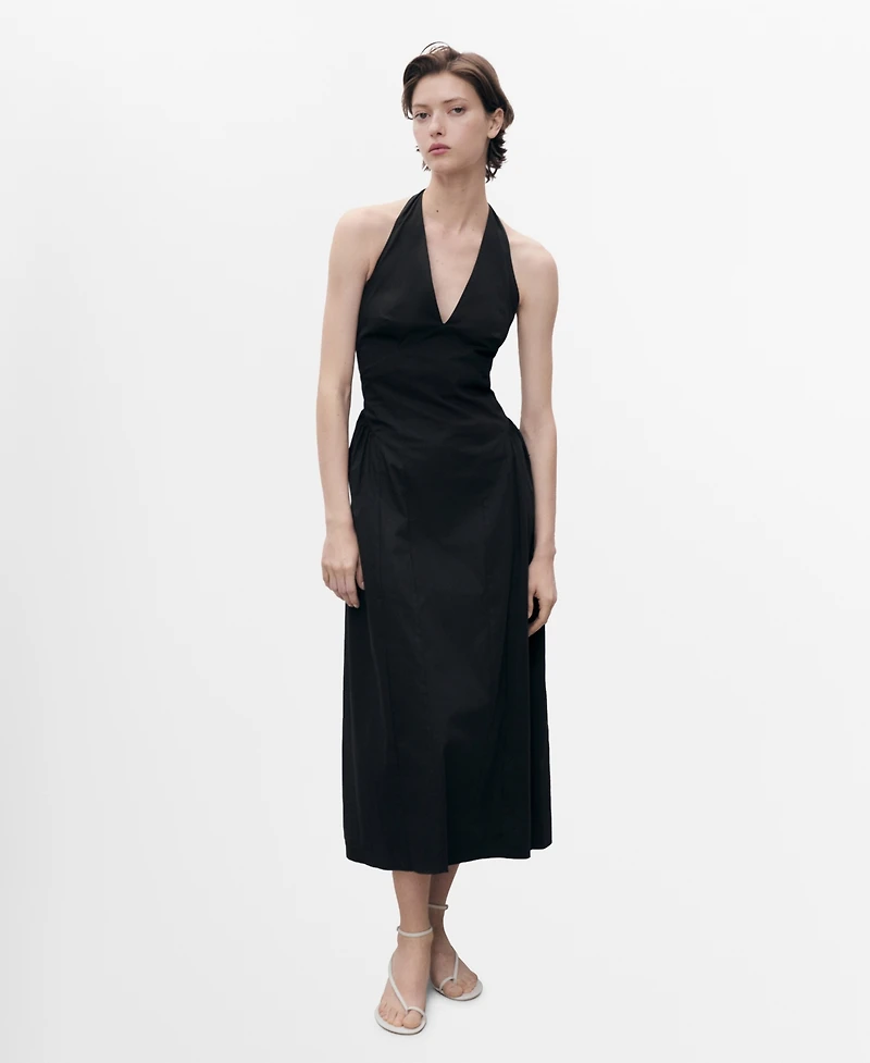 Mango Women's Halter Neck Cotton Midi Dress