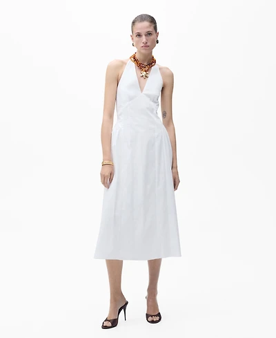 Mango Women's Halter Neck Cotton Midi Dress