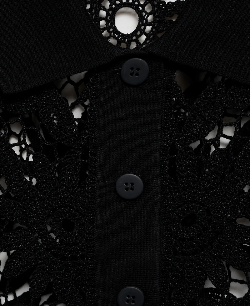 Mango Women's Short-Sleeved Crochet Cardigan