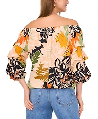 Vince Camuto Women's Floral Off-The-Shoulder Bubble 3/4-Sleeve Tie-Front Blouse