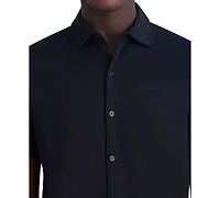 Karl Lagerfeld Paris Men's Short Sleeve Collared Knit Button Front T-Shirt