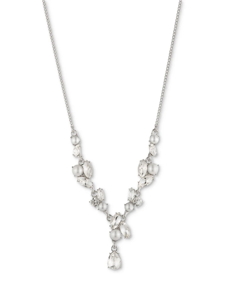 Givenchy Silver-Tone Crystal & Imitation Pearl Lariat Necklace, 16" + 3" extender