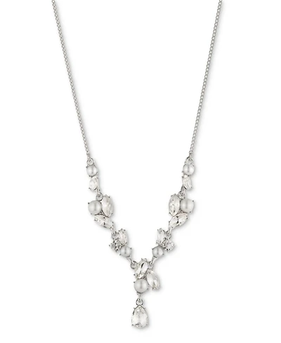 Givenchy Silver-Tone Crystal & Imitation Pearl Lariat Necklace, 16" + 3" extender