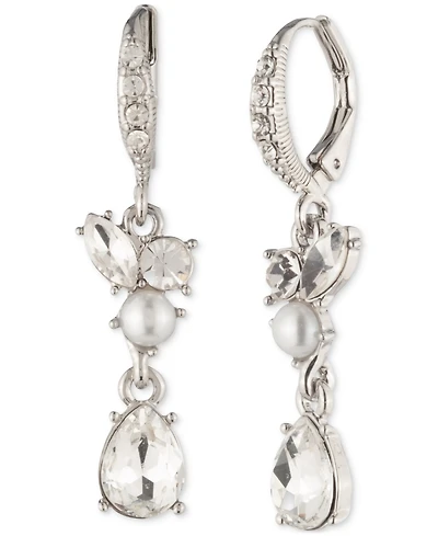 Givenchy Silver-Tone Crystal & Imitation Pearl Double Drop Earrings