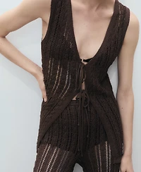 Mango Women's Openwork Bow Closure Knit Vest