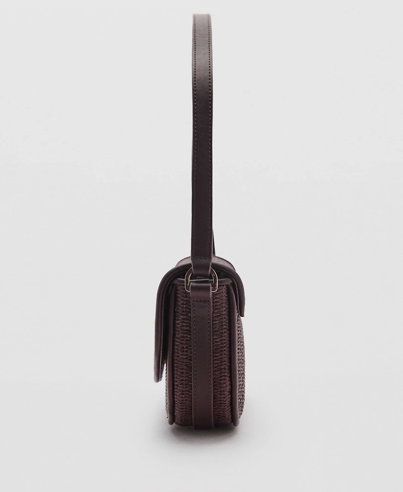 Mango Women's Flap Raffia Shoulder Bag