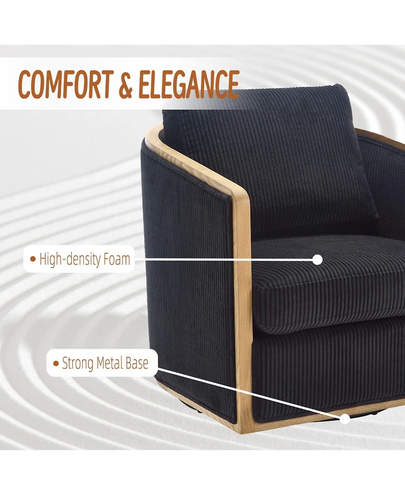 Streamdale Corduroy Swivel Barrel Chair for Home & Office (Black)
