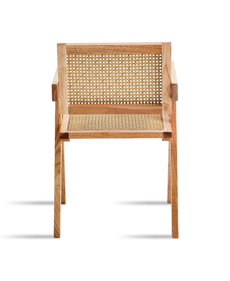 Streamdale Natural Rattan Dining Chairs (2), Armrest & Solid Wood, Living Room