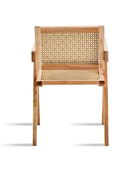 Streamdale Natural Rattan Dining Chairs (2), Armrest & Solid Wood, Living Room