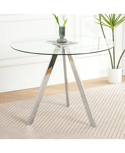Streamdale Modern Glass Dining Table with Electroplated Metal Legs