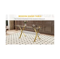Streamdale Modern Glass Dining Table with Gold Legs, Multipurpose for Home/Office (71"x35"x30")