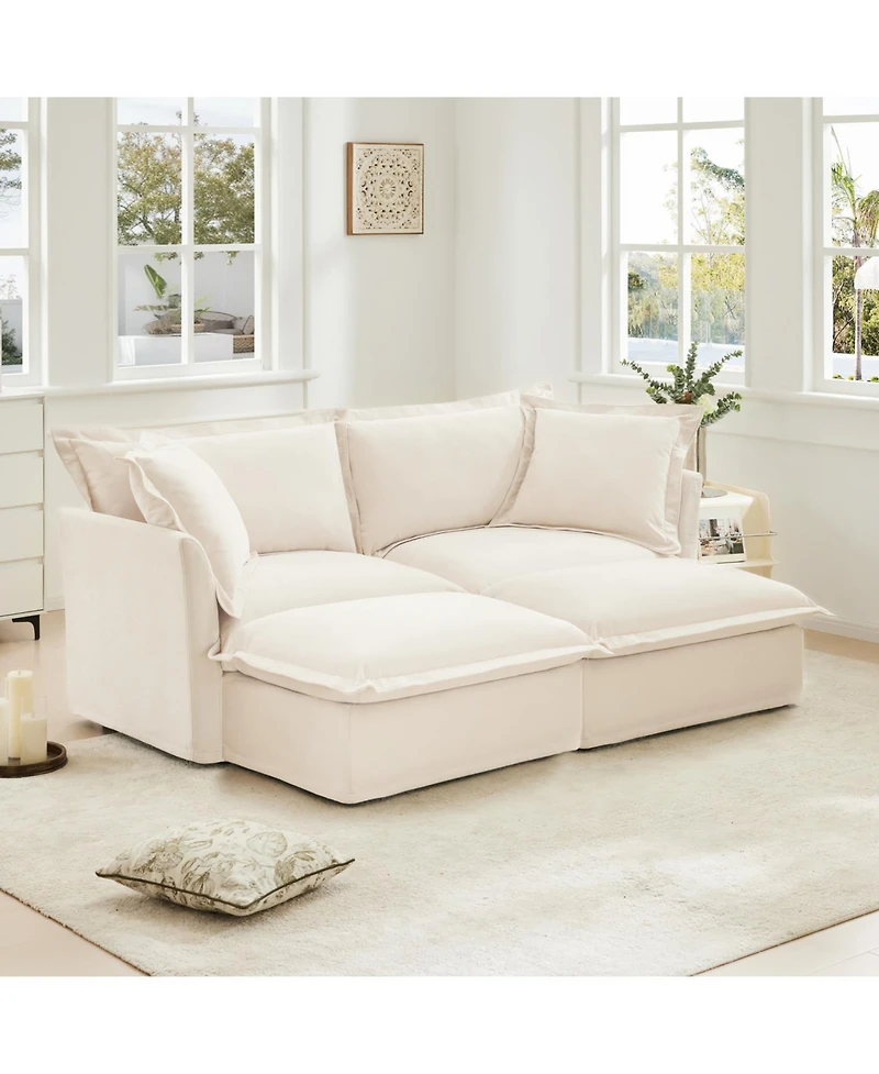 Streamdale Cream Chenille 2-Seater Sofa with Ottomans