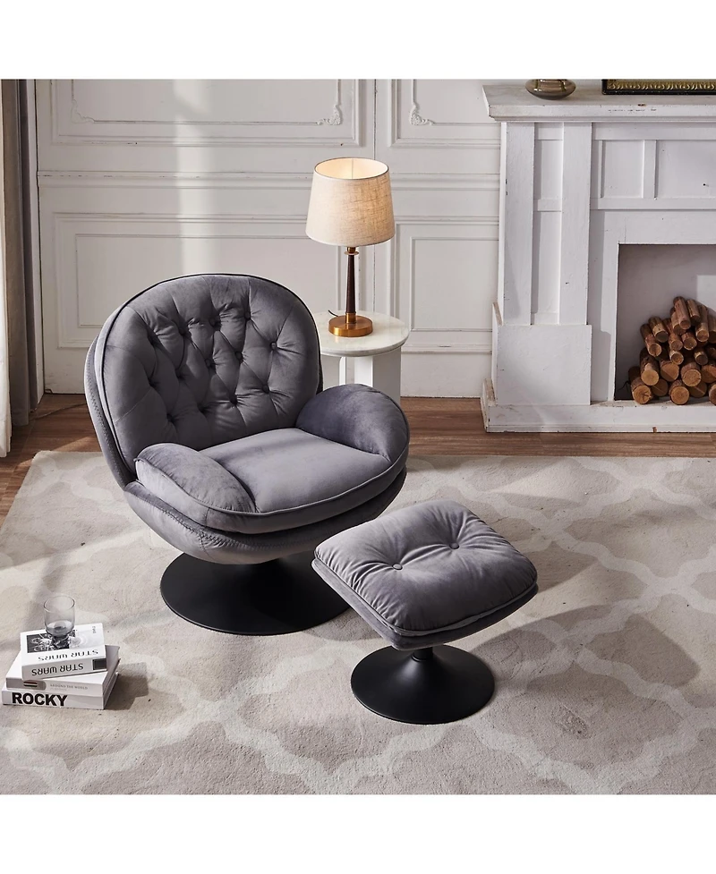 Streamdale Swivel Leisure chair lounge chair velvet Grey color with ottoman