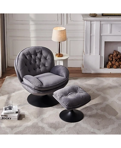 Streamdale Swivel Leisure chair lounge chair velvet Grey color with ottoman
