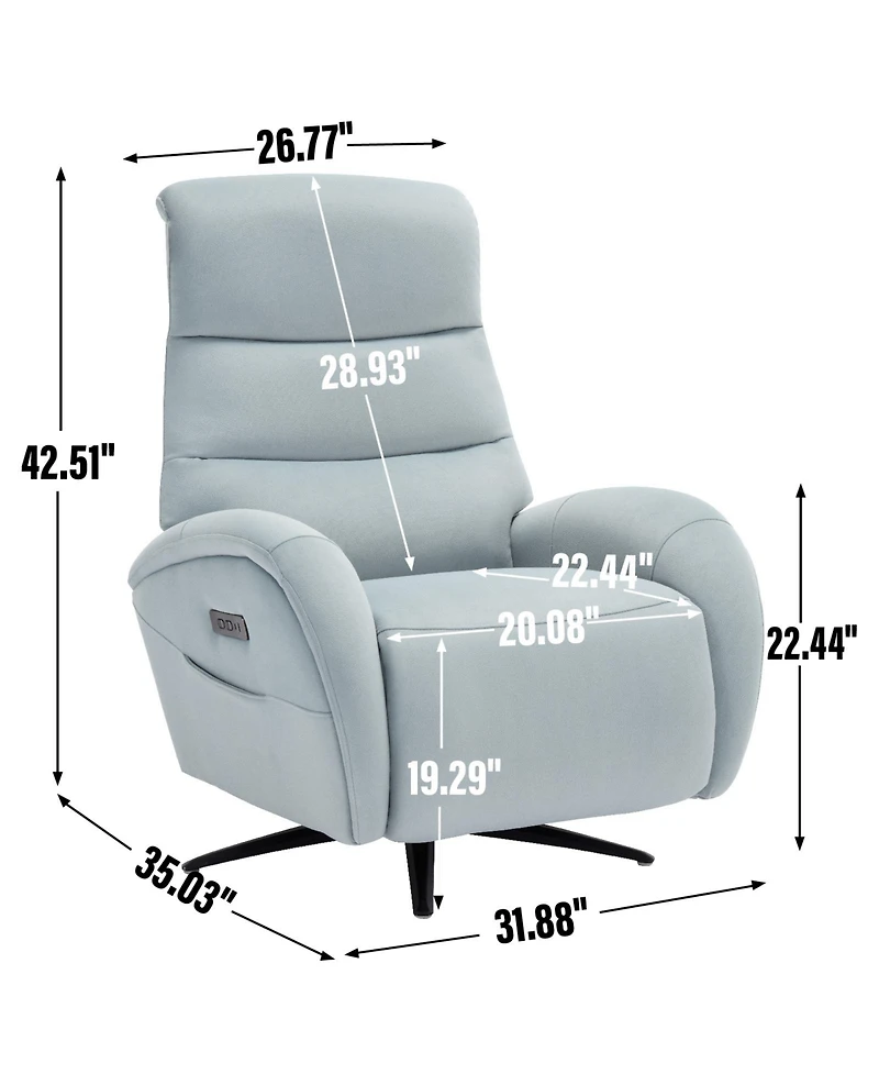 Blue Fabric Dual Motor 270 Swivel Power Recliner Chair With Heavy Duty Motion Mechanism, Usb and Type-c Charging Ports