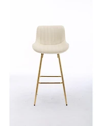 Streamdale Velvet Counter Stool Duo with Golden Legs and Chrome Footrest