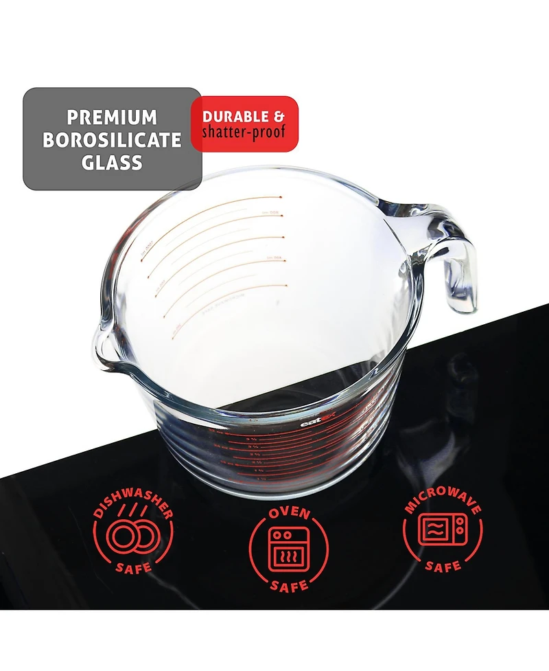 Borosilicate Glass Liquid Measuring Cups - Dishwasher, Microwave & Oven Safe