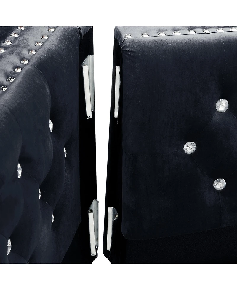 Streamdale 59.4 Inch Wide Velvet Sofa With Jeweled Buttons, Square Arm, 2 Pillows