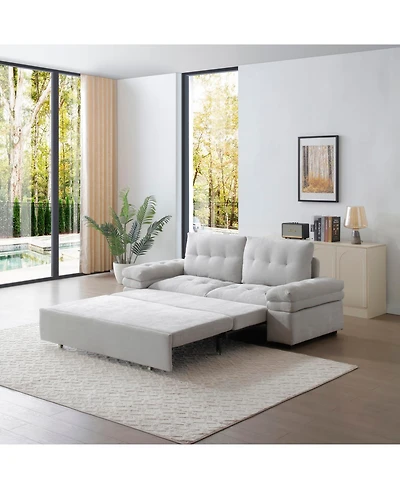 Streamdale Grey Linen Sleeper Sofa Bed with Pull Out Chaise