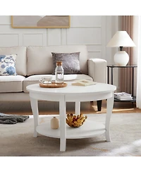 Streamdale Round Coffee Table with Storage Shelf, 2-Tier Accent Table, 30" x 30" x 18