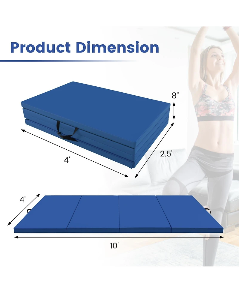 4-Panel Pu Leather Folding Exercise Mat with Carrying Handles-Navy