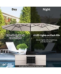 15 Feet Twin Patio Umbrella with 48 Solar Led Lights