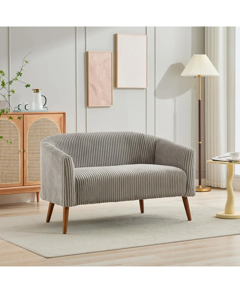 Streamdale Modern Corduroy Loveseat Sofa, 2-Seat with Walnut Legs