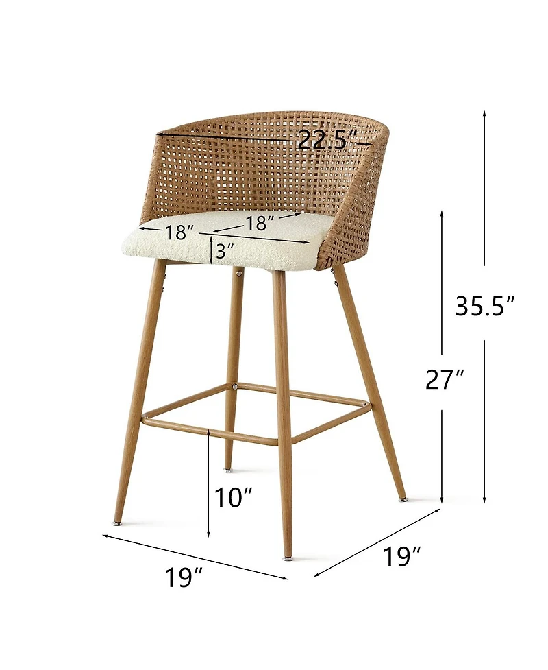 Rattan Boucle Armrest Counter Stool Set Of 2-Maison Boucle