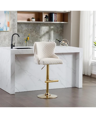 Streamdale Velvet Bar Stool with Adjustable Height and Accentuated Lion's Head Design