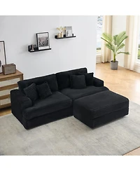 Streamdale 82 inches black corduroy sofa, storage feet +4 throw pillows, create a living room, office fashion new darling!