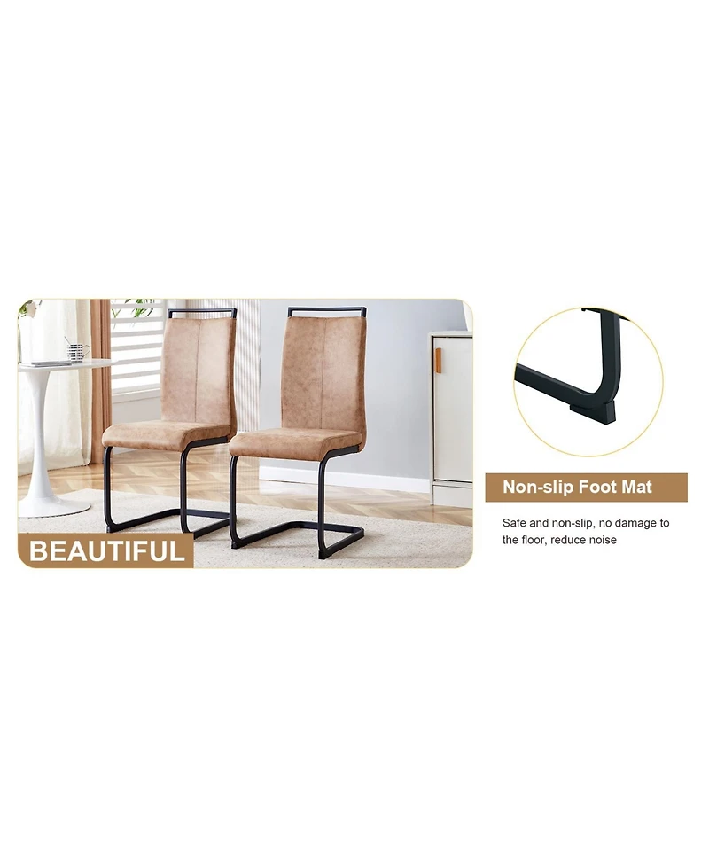Streamdale Modern Grey Marble Table with Metal Frame and 4 Arched Brown Fabric Chairs