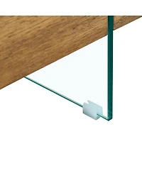 Streamdale Modern Square Coffee Table Glass and Wood Combo