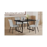 Streamdale Furniture Modern Marble Dining Set Black Table & Light Gray Striped Chairs