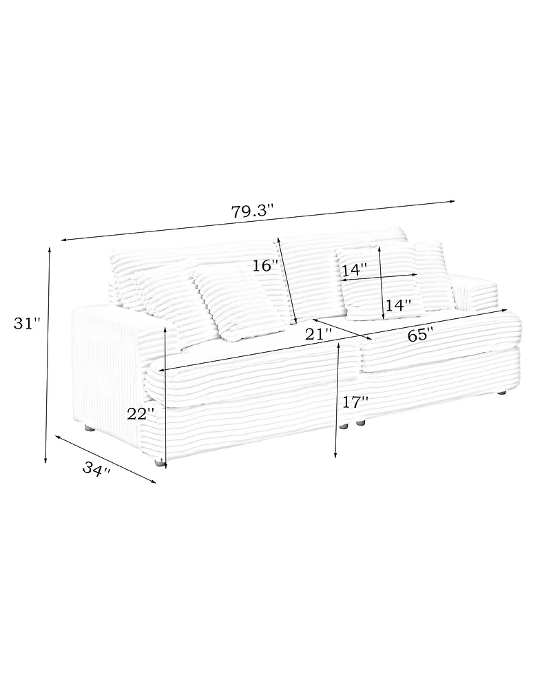Streamdale 79.3" Corduroy Sofa with 4 Pillows