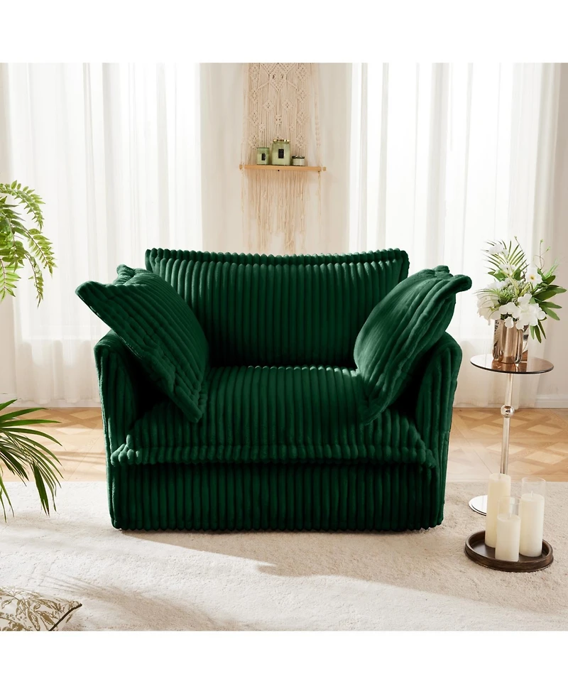 Streamdale Green Corduroy Slipcovered Armchair with Pillows
