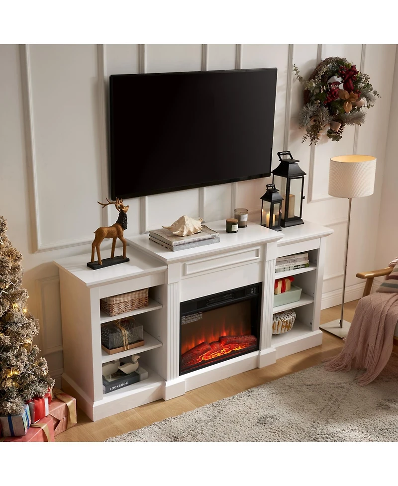 Media Console Table with Large Storage Cabinet, with 23" Fireplace Insert, for Tv Up to 70'', Modern Tv Media Entertaionment Stand, White, 65.75&