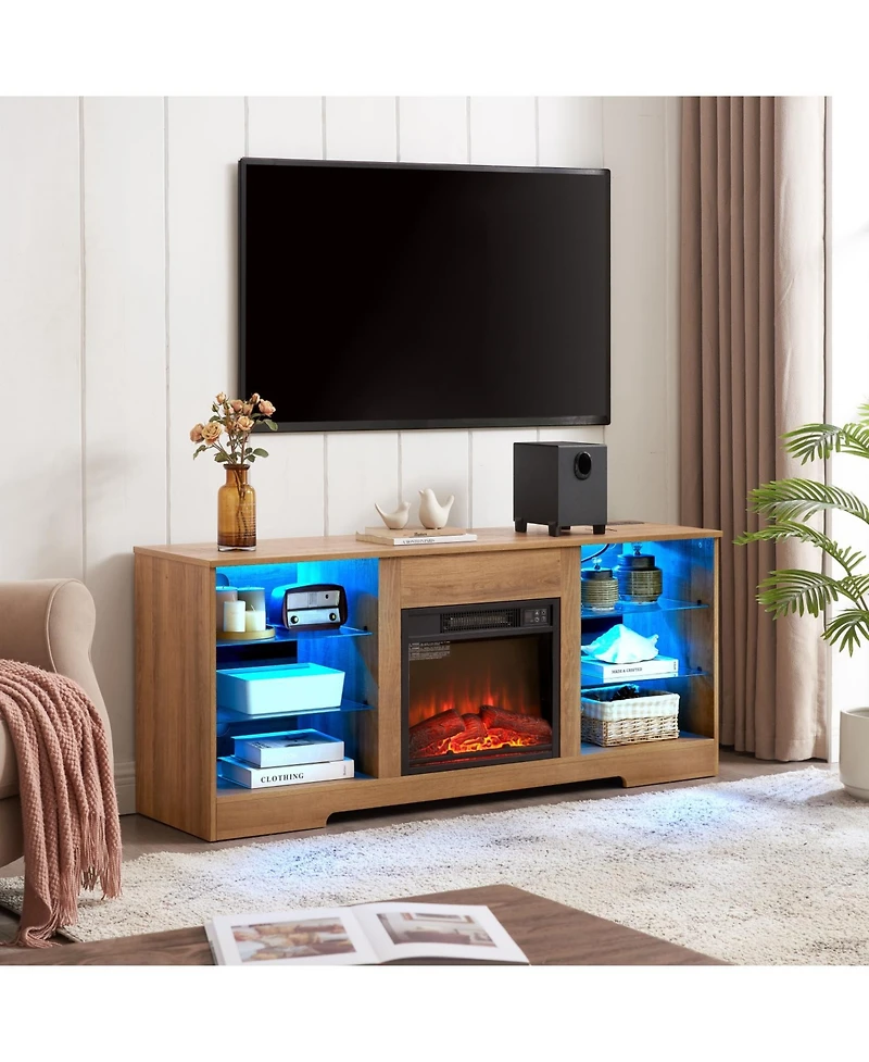 Streamdale Electric Fireplace Tv Stand with Glass Shelves (62" Max)