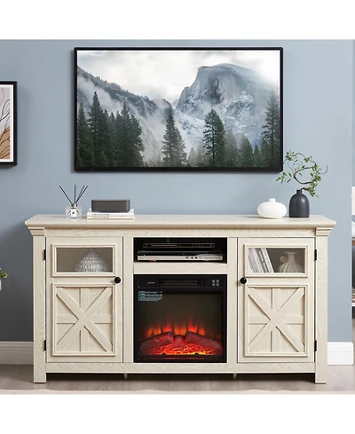 Streamdale Farmhouse Tv Stand with Fireplace Insert, White (60.23"W x 15.35"D x 31.7"H)