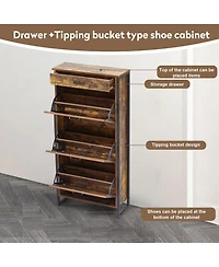 Streamdale 3-Drawer Slim Shoe Cabinet with Metal Handle, Black