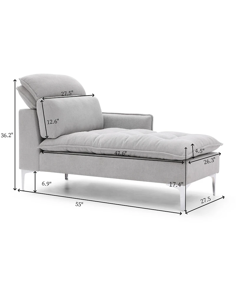 Streamdale 55" Chaise Lounge Sofa Left Armrest, Pillow, Tufted