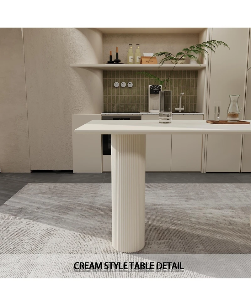 Modern Cream 6-Piece Dining Set with Silver Metal Chair Legs