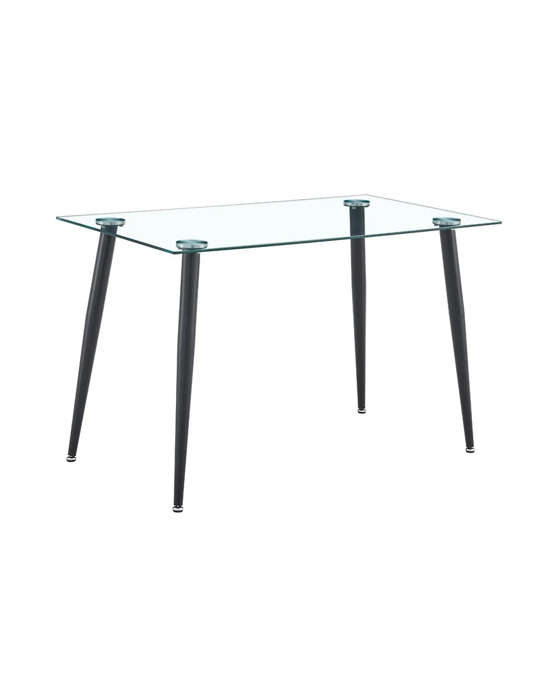 Streamdale Modern Glass Table and Pu Leather Dining Set with 4 Chairs (Brown Pu Chairs and Glass Table with Black Legs)